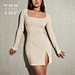 OEM Customized Plain Pullover Elegant Beige Casual Slit Hem Rib-knit Mini Dress