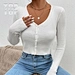 Wholesales Custom Sexy T-Shirt Plain Casual Long Sleeve V neck Women Ladies Top White Ribbed Knit Button Front Crop Top