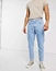 High quality OEM custom Functional pockets  design elasticized waist jeans blue classic rigid light stone wash  jeans