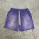 Street Style Drawstring Raw Edge French Terry Cotton Fleece Baggy Jogger Vintage Sun Faded Acid Wash Distressed Sweat Shorts Men