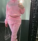 Hot Sale Plus Size Pink Long Sleeve Tracksuits Diamond Joggers Pants Hoodies For Women Tracksuit Set Sweatsuit