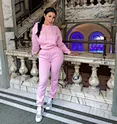 Plus Size Pink Long Sleeve Tracksuits Diamond Joggers Pants Hoodies For Women Tracksuit Set Sweatsuit
