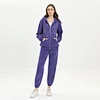 100% Cotton logo custom tracksuits oversize fit zipper tech fleece purple jogger sets sportswear women sweatsuit set tracksuit