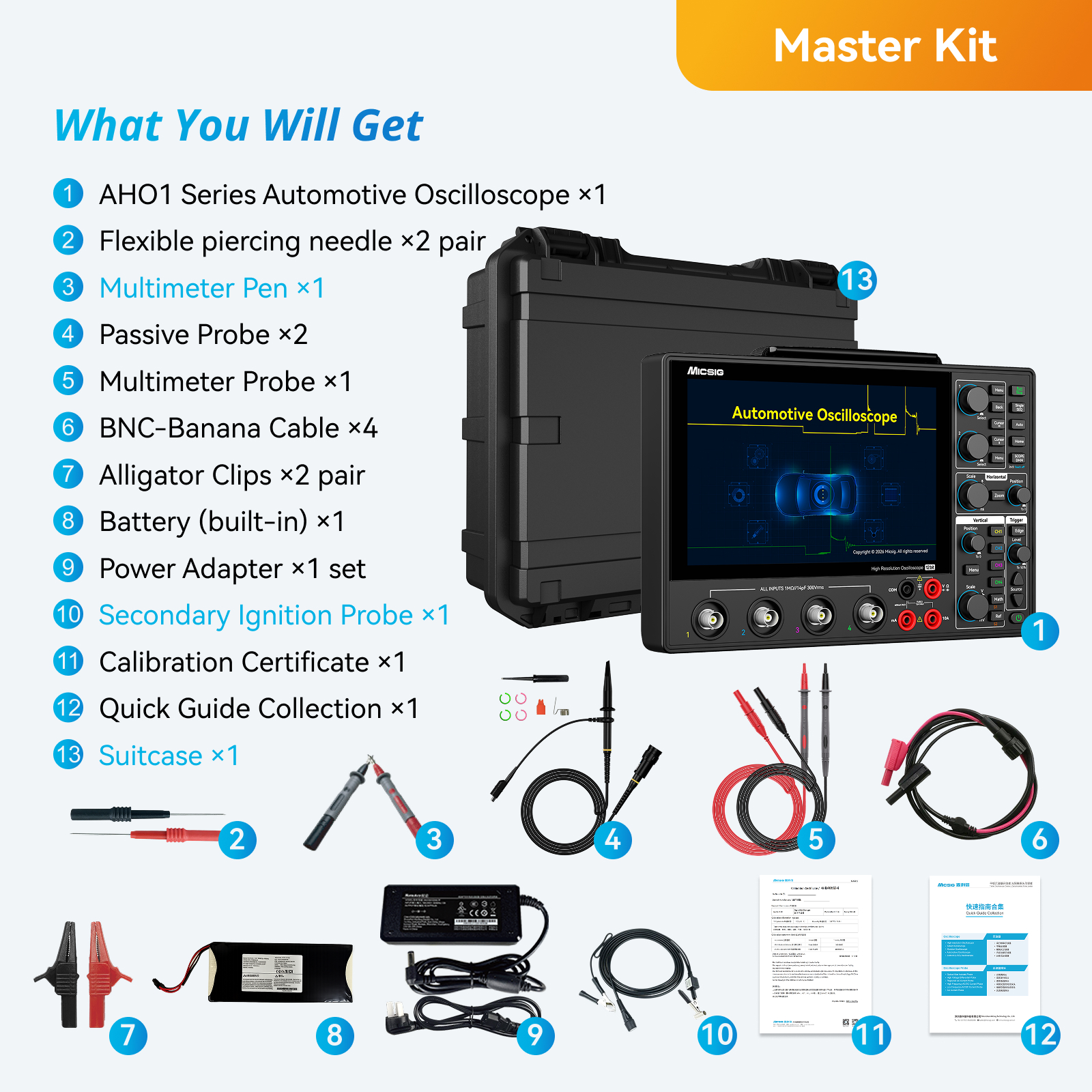 12-bit Micsig AHO1 Series Automotive Oscilloscope master