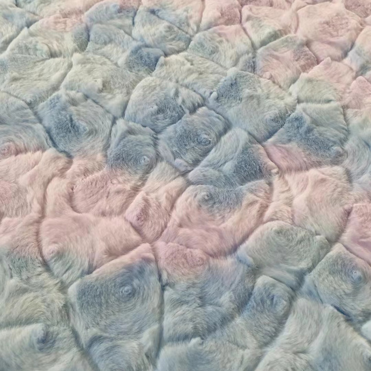 Printed and Embossed Rabbit Fleece with Flowers