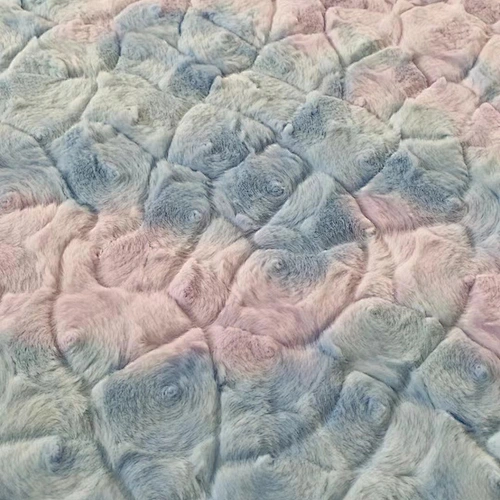 Printed and Embossed Rabbit Fleece with Flowers