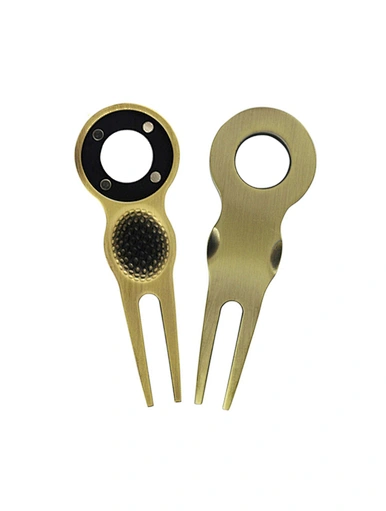 Golf engraved divot tool - a golfer's dynamic duo. This versatile tool repairs divots and conveniently marks your ball's position. Compact and functional, it's a must-have for any golfer.