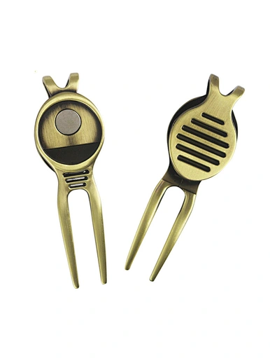Pitch mark repair tool - an essential accessory for golfers. This tool helps repair pitch marks on the green, promoting healthy turf growth. Compact and easy to use, it ensures a smooth and level putting surface.