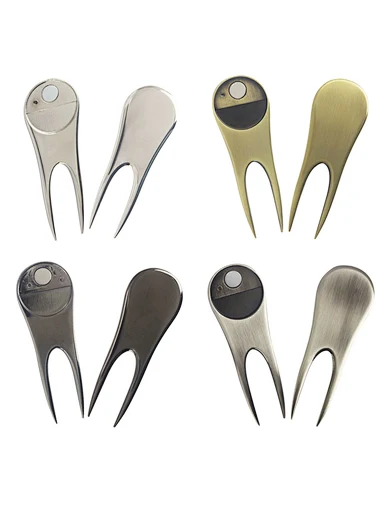 The divot tool and ball marker is a versatile accessory for golfers. It combines a divot repair tool with a ball marker, making it a convenient tool on the golf course.