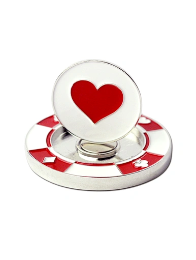 The golf marker is a small, flat object used to mark the position of a golf ball on the green. It is typically made of metal or plastic and can be personalized with a golfer's initials or a unique design.