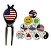 The golf divot repair tool and ball marker is a handy accessory for golfers. It is designed to fix the marks left on the green by golf balls and also serves as a marker to identify the position of the ball.