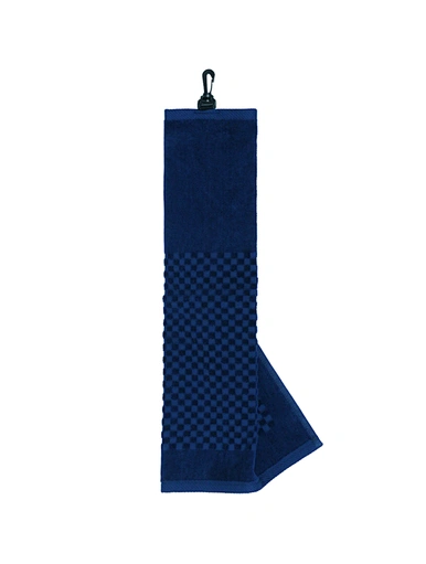 The waffle golf towel is a textured and absorbent accessory for golfers. Its waffle-like pattern enhances its ability to absorb moisture, making it ideal for wiping clubs and hands.