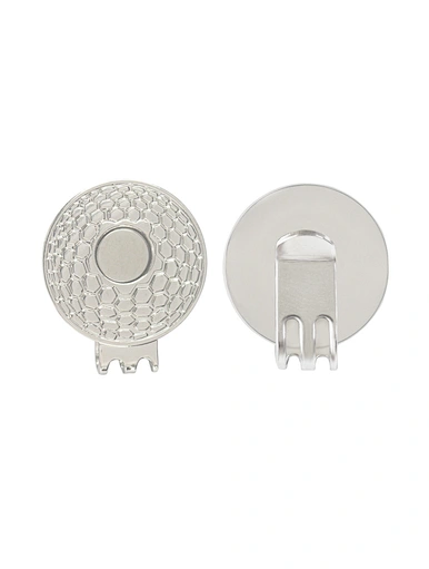The golf hat clip is a handy accessory for golfers. It securely attaches to the brim of a hat or visor, providing a convenient spot to hold a ball marker. Made of durable metal, it is both practical and stylish.