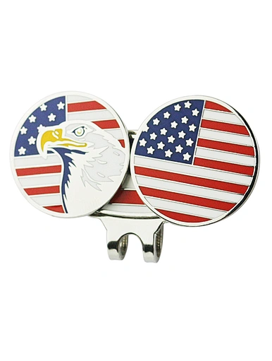 The golf cap clip is a functional accessory for golfers. It securely attaches to the brim of a cap, providing a convenient spot to hold a golf ball marker.