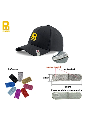 The ball marker and hat clip set is a convenient and stylish accessory for golf enthusiasts. The ball marker, made of durable metal, easily attaches to the hat clip, which securely fastens to the brim of a hat or visor.