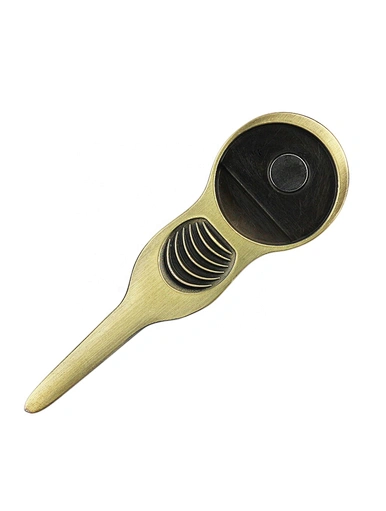 The Single Prong Divot Tool is a compact and efficient golf accessory designed for repairing divots on the green. It features a single sharp prong that easily penetrates the turf for seamless repair.