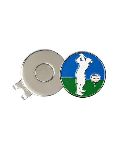 The hat ball marker clip is a practical accessory for golfers. It securely attaches to the brim of a hat, providing a convenient spot to hold a golf ball marker.