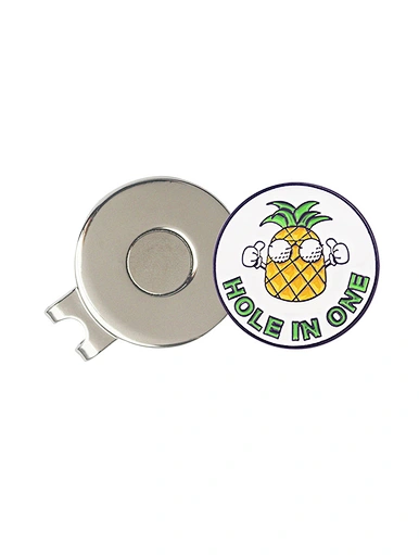 The magnetic cap clip is a convenient and practical accessory for golfers. It features a strong magnet that securely holds the ball marker in place on the brim of a hat or visor.