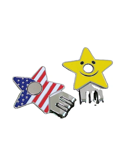The magnetic golf marker hat clip is a practical accessory that securely attaches to your hat or visor. It features a strong magnetic base that holds your ball marker in place, ensuring easy access during your game.