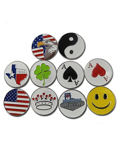 Golf ball markers for the green are essential tools used to mark a golfer's ball position on the putting surface. These markers are typically small, flat discs made from materials like plastic or metal.