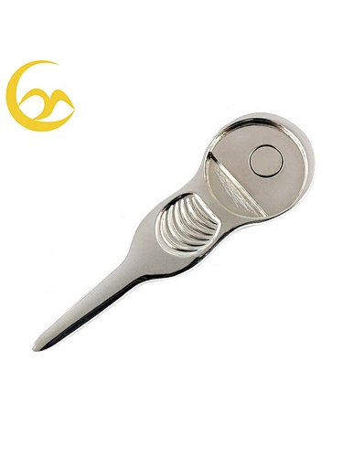 The golf divot repair tool and ball marker is a versatile accessory for golfers. It effortlessly fixes divots on the green and doubles as a convenient ball marker. Its compact design and durable construction make it a must-have tool for any golfer.