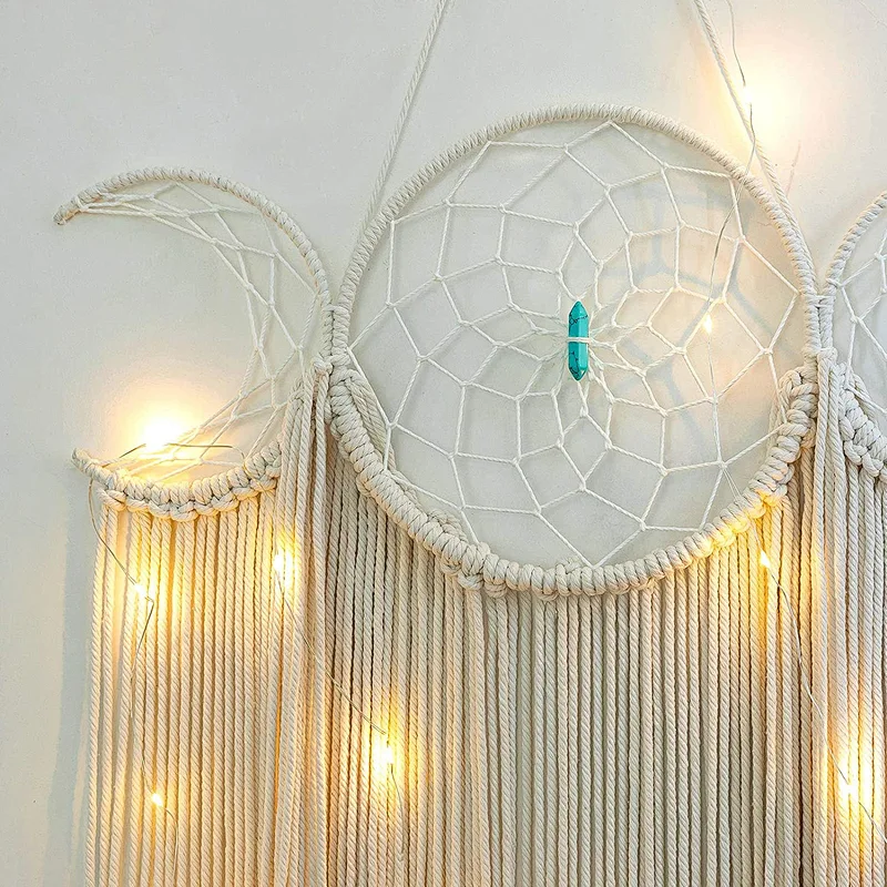 Moon Goddess Macrame Woven Wall Hanging, Boho Half Moon Large Dream Catcher
