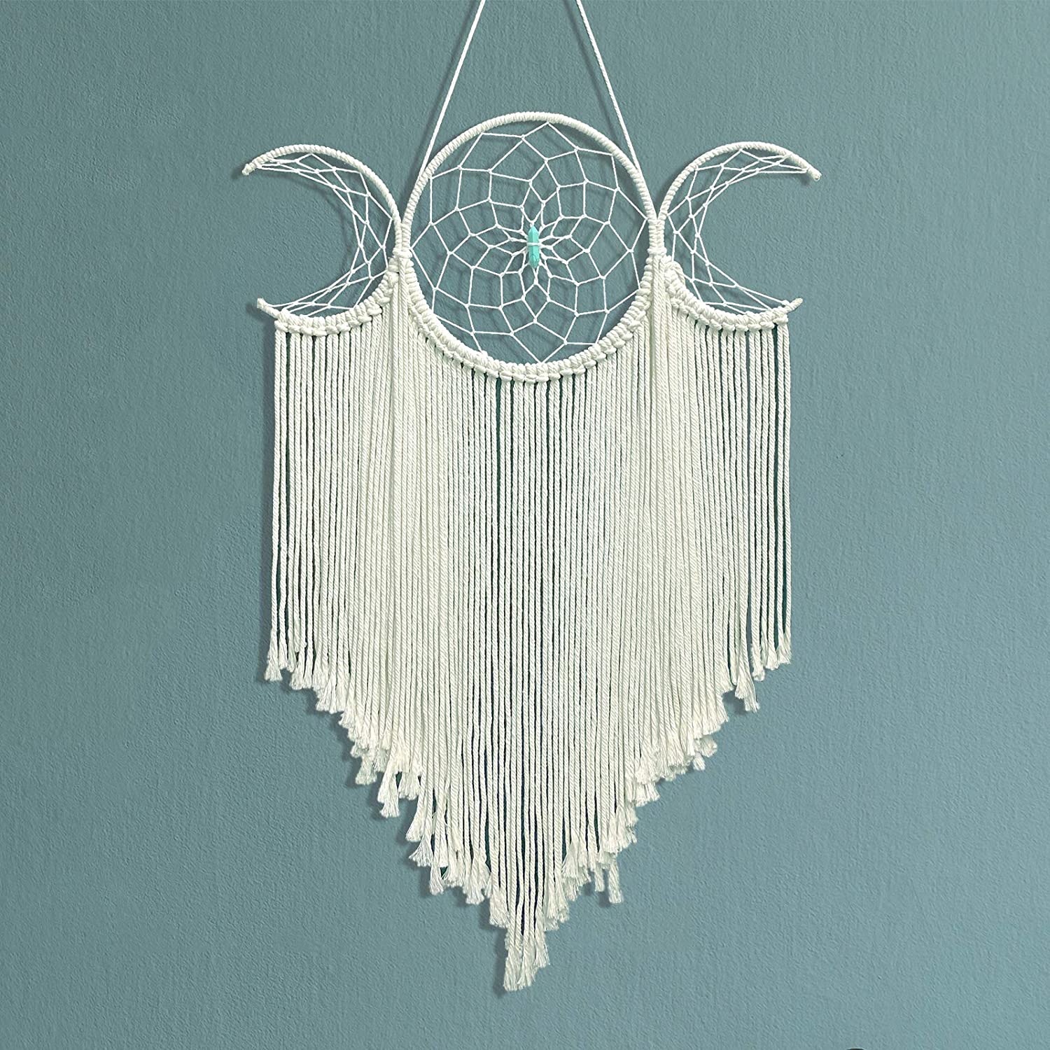 Moon Goddess Macrame Woven Wall Hanging, Boho Half Moon Large Dream Catcher