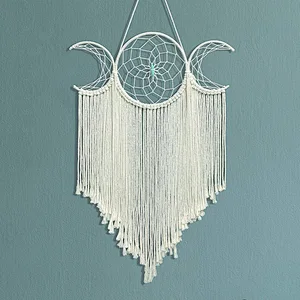 Moon Goddess Macrame Woven Wall Hanging, Boho Half Moon Large Dream Catcher