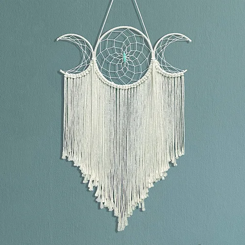 Moon Goddess Macrame Woven Wall Hanging, Boho Half Moon Large Dream Catcher