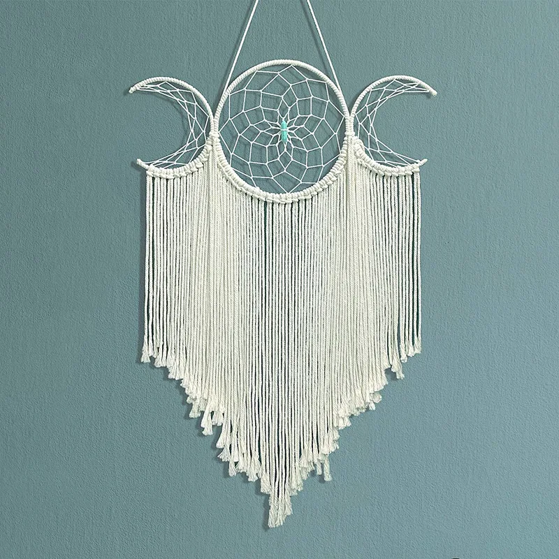 Moon Goddess Macrame Woven Wall Hanging, Boho Half Moon Large Dream Catcher