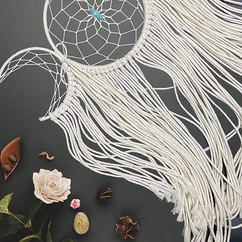 Moon Goddess Macrame Woven Wall Hanging, Boho Half Moon Large Dream Catcher