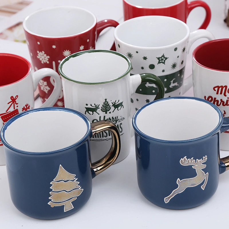 Cheap Wholesale 300ml 3d Cute Cartoon Decorated Merry Christmas Gift Cup Reusable Kid Coffee Milk Ceramic Mug With Handle