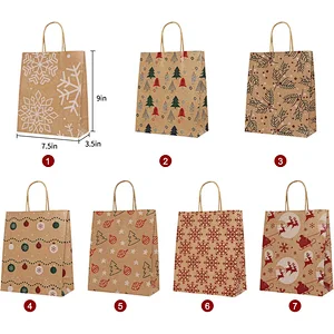 Medium Premium Christmas Gift Bags- Classic Variety Kraft Gift Bags Bulk Christmas Bags