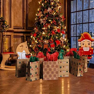 Medium Premium Christmas Gift Bags- Classic Variety Kraft Gift Bags Bulk Christmas Bags