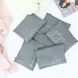 Custom Logo Makeup Brush Zipper Pink Small Rose Gold Logo Nylon Bridesmaid Gifts Pink Cosmetic Bags