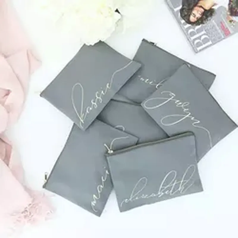 Custom Logo Makeup Brush Zipper Pink Small Rose Gold Logo Nylon Bridesmaid Gifts Pink Cosmetic Bags