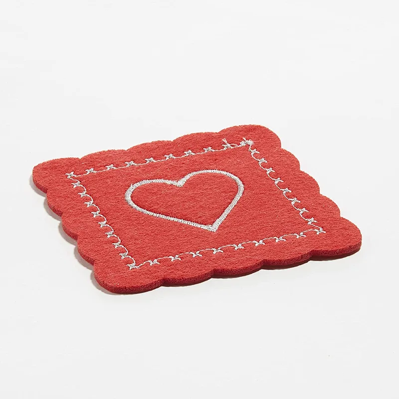 Valentine's Day Lovers Themed Red Square Engraved Heart Shaped Drink Coaster