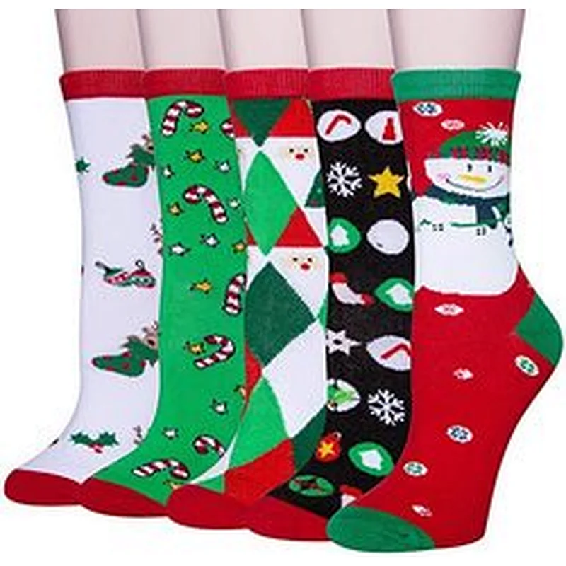 5 Pairs Womens Cute Dog Patterned Animal Socks Colorful Funny Casual Cotton Novelty Crew Socks Christmas