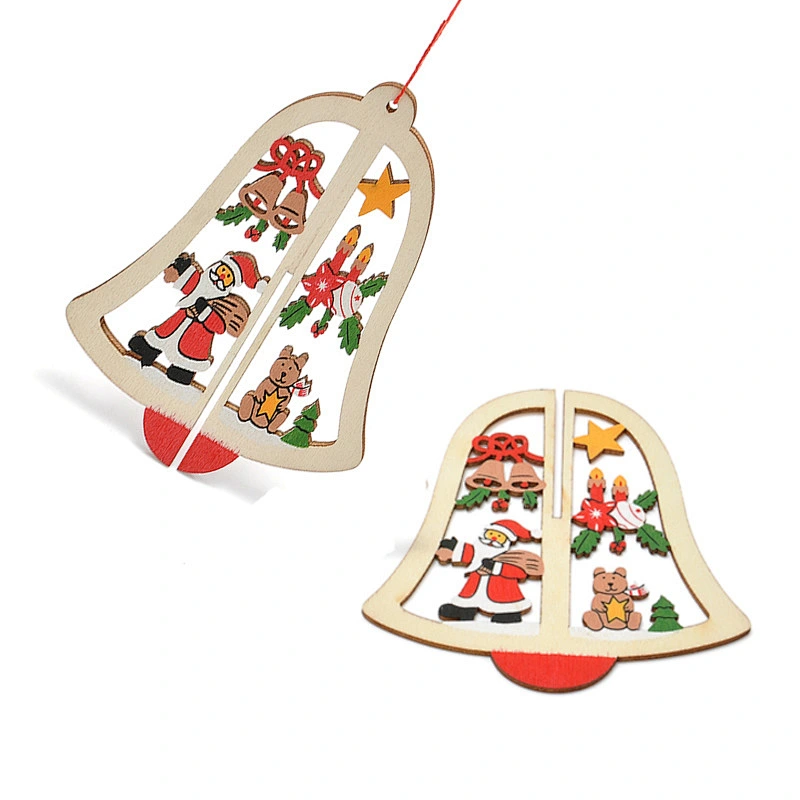 3d Wooden Bell Star Tree Christmas Decoration Xmas Tree Pendants Hanging Home Party Decoration
