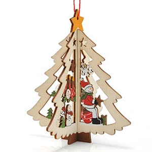 3d Wooden Christmas Decoration Xmas Tree Pendants Hanging Home Party Decor