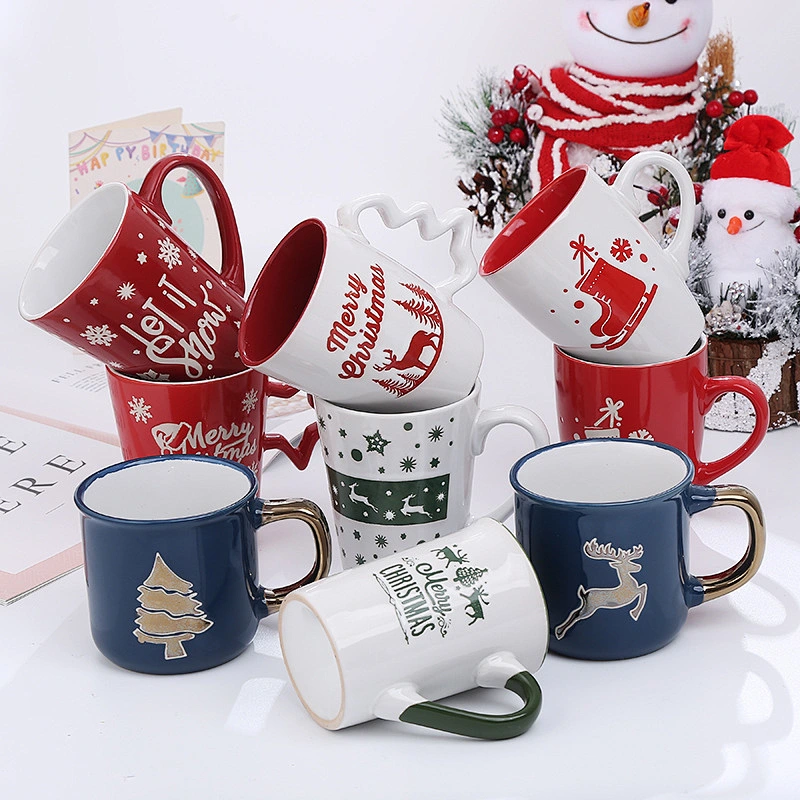 Cheap Wholesale 300ml 3d Cute Cartoon Decorated Merry Christmas Gift Cup Reusable Kid Coffee Milk Ceramic Mug With Handle