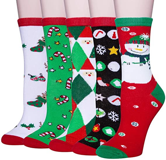 5 Pairs Womens Cute Dog Patterned Animal Socks Colorful Funny Casual Cotton Novelty Crew Socks Christmas