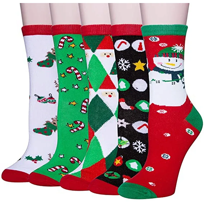 5 Pairs Womens Cute Dog Patterned Animal Socks Colorful Funny Casual Cotton Novelty Crew Socks Christmas