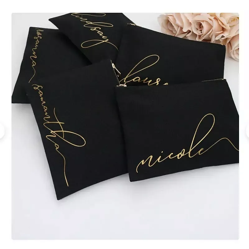 Custom Logo Makeup Brush Zipper Pink Small Rose Gold Logo Nylon Bridesmaid Gifts Pink Cosmetic Bags