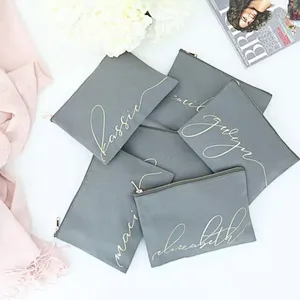 Custom Logo Makeup Brush Zipper Pink Small Rose Gold Logo Nylon Bridesmaid Gifts Pink Cosmetic Bags