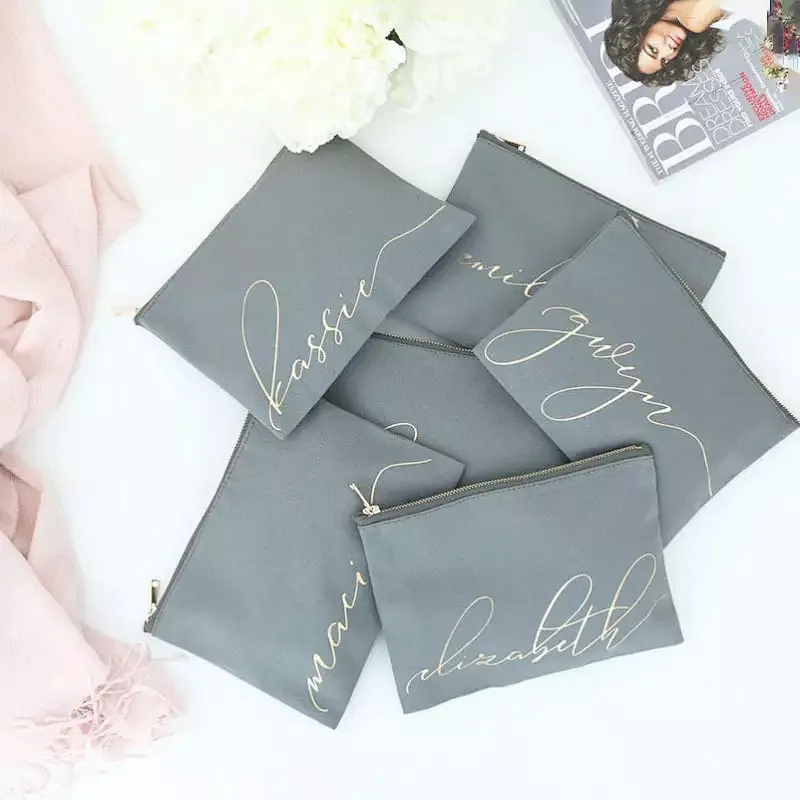 Custom Logo Makeup Brush Zipper Pink Small Rose Gold Logo Nylon Bridesmaid Gifts Pink Cosmetic Bags
