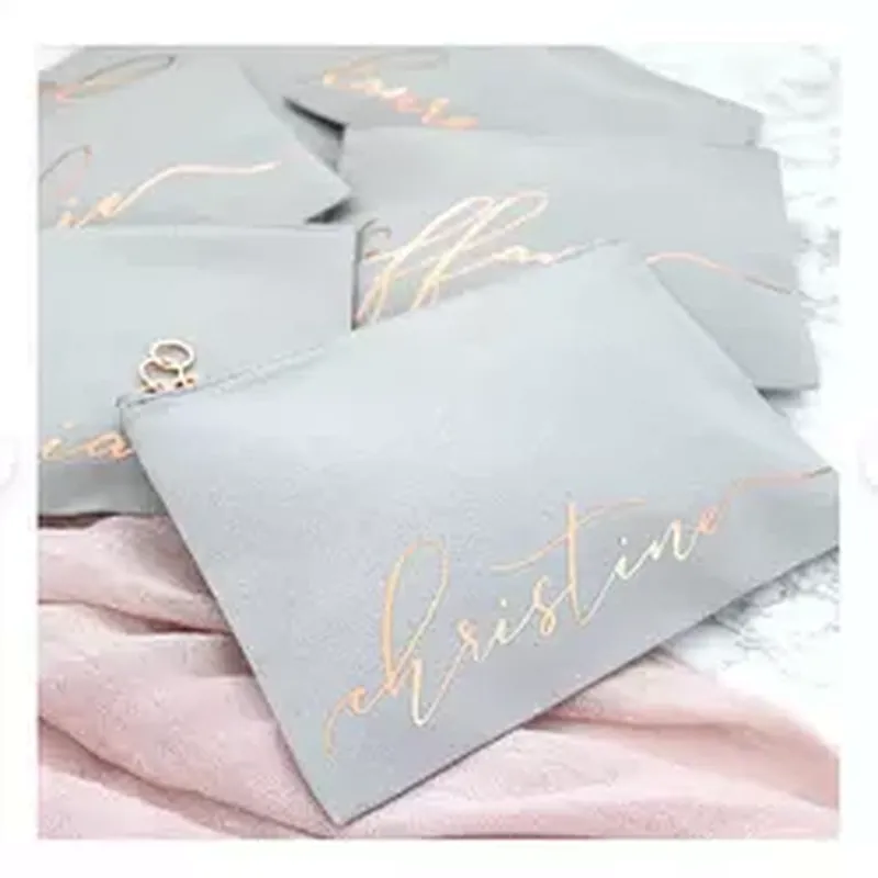 Custom Logo Makeup Brush Zipper Pink Small Rose Gold Logo Nylon Bridesmaid Gifts Pink Cosmetic Bags