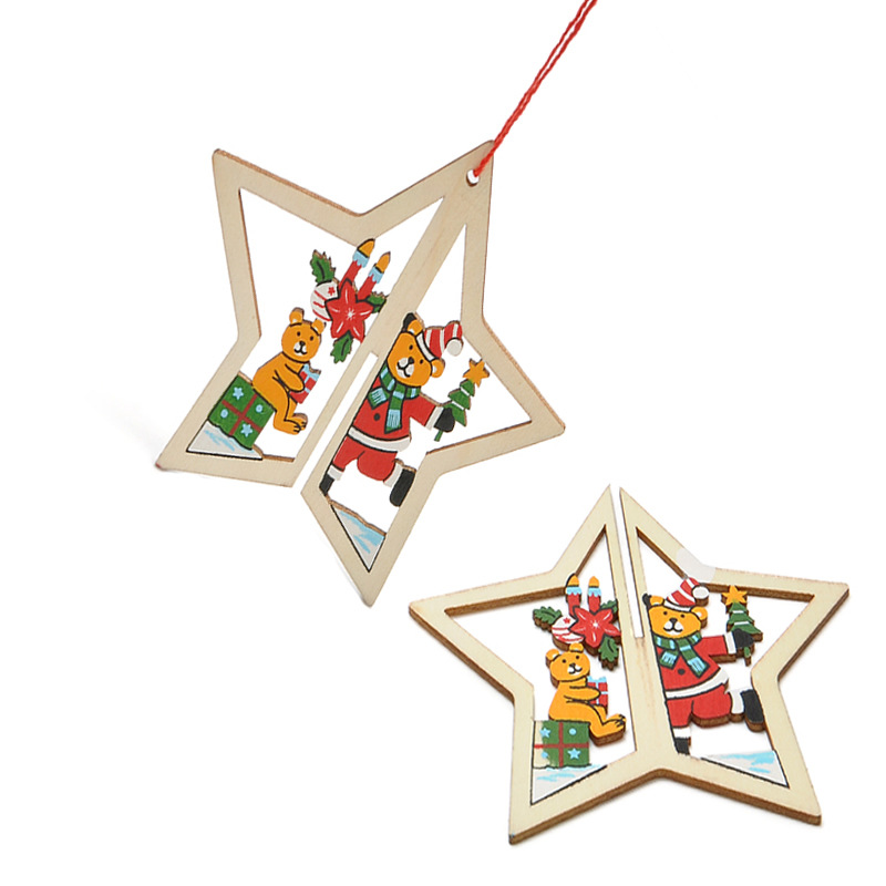3d Wooden Bell Star Tree Christmas Decoration Xmas Tree Pendants Hanging Home Party Decoration
