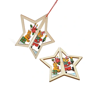 3d Wooden Bell Star Tree Christmas Decoration Xmas Tree Pendants Hanging Home Party Decoration
