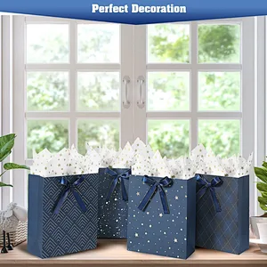 Birthdays Baby Shower weddings Blue Gift Bags with Tissue Paper Use